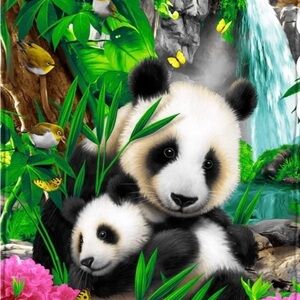 Dawhud Direct Precious Pandas 🐼 Mother & Baby Fleece Blanket- Vibrant Green